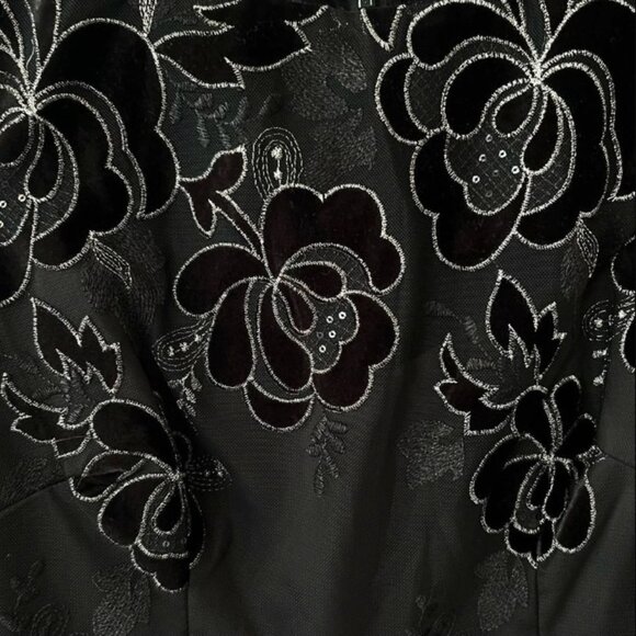 DAVID MEISTER Embroidered Sheer Mesh Overlay Long Sleeve Black Cocktail Dress - Picture 4 of 8